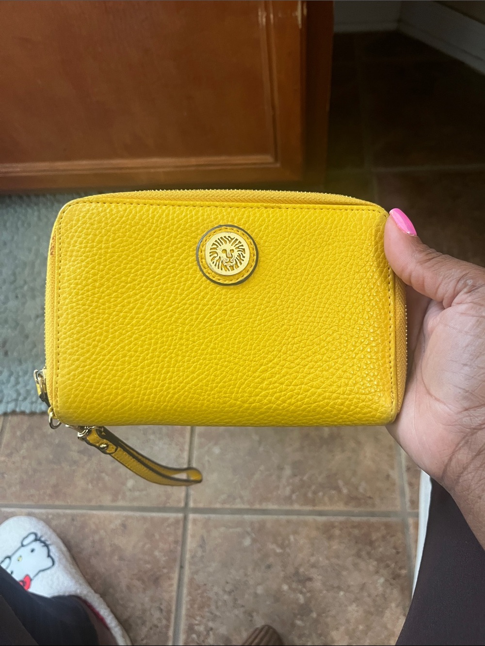 Anne Klein Yellow Leather Wristlet Wallet with Gold Logo